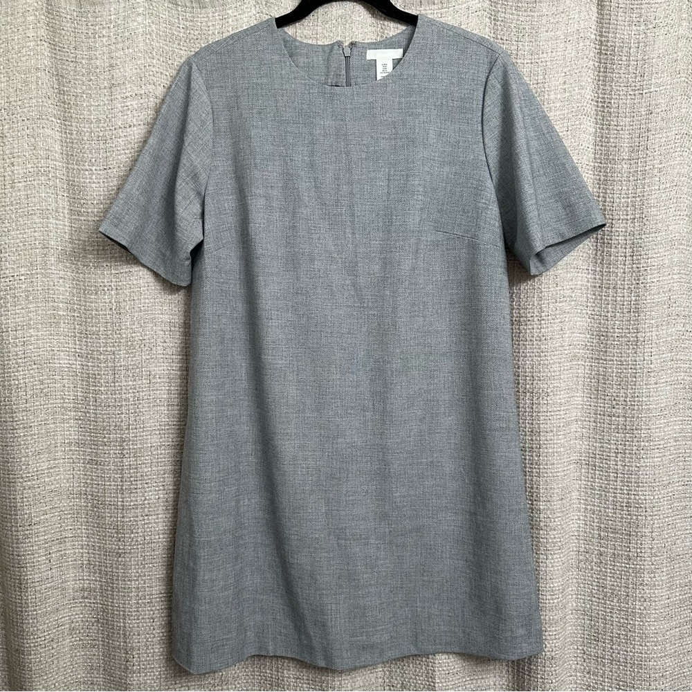 H&M Short Sleeve Shift Dress Grey Size Medium Classic Minimalist Corpcore - Picture 2 of 3